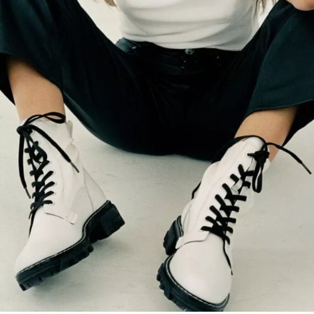 Rag & Bone Shiloh Combat Ankle Boots Antique White